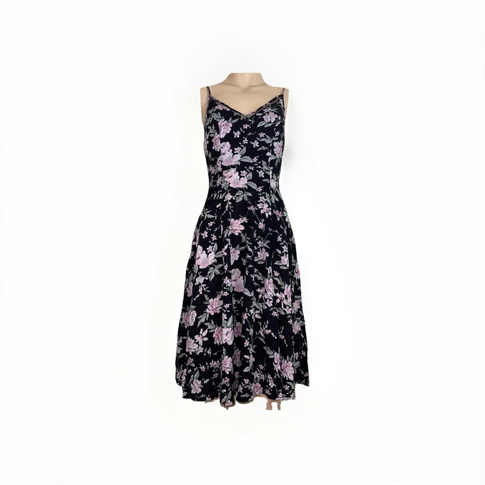 Lulus Esperanza Black Floral Print Midi Dress Small